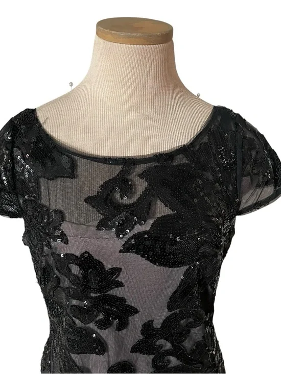 Calvin Klein Black Sequined Floral Maxi Dress Size 4 - Picture 4 of 12